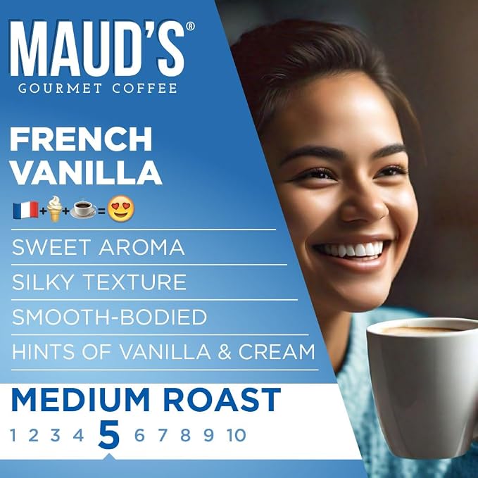 Maud's French Vanilla Coffee Pods, 100 ct, Medium Roast Coffee in Single Serve Pods – 100% Arabica Coffee, Compatible with Keurig K Cups Maker - Image 3