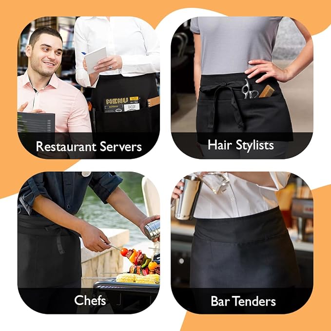 Avalon Kitchen Server Aprons with 3 Pockets, 100% Polyester Waist Apron with Pockets, 24x12 Inche Waitress Apron with Pockets - Image 4
