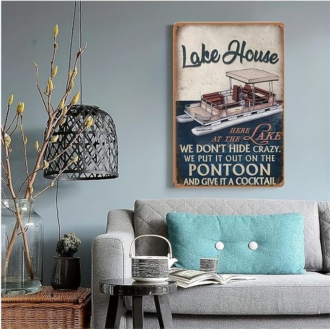 Funny Lake House Metal Sign Wall Art, Vintage Coffee Tin Sign for Kitchen Decor, Lake House Decor for Cabin or Cottage, Rustic Lake Life Decor, Lake House Gifts, 8x12 Inch - Image 3