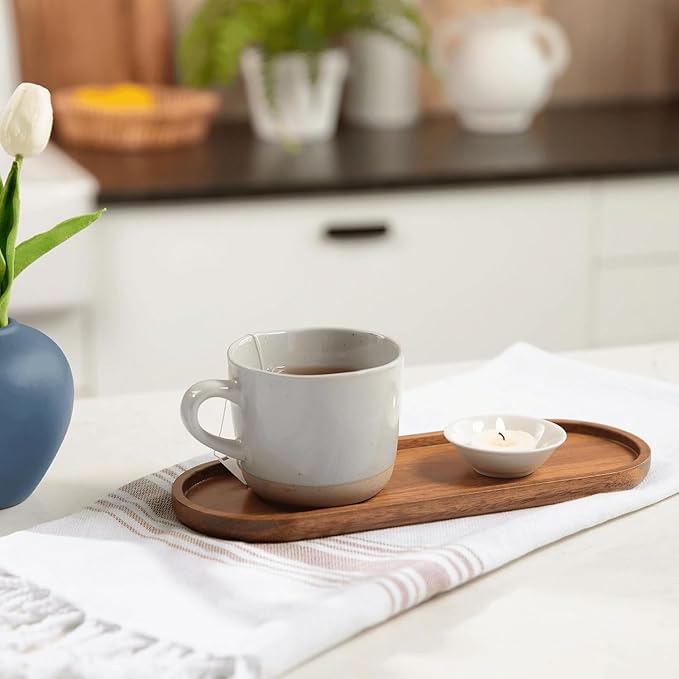 Solid Wood Serving Platters and Trays of Natural Wood with Edge,Rectangular Avoid Sliding and Spilling Food (Acacia Oval Platters 6 Pack)