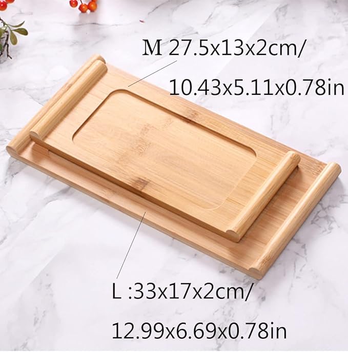 Bamboo Serving Tea Tray Book Scroll Japanese-Style Kung Fu Tea Table Rectangular Tea Accessories (L)