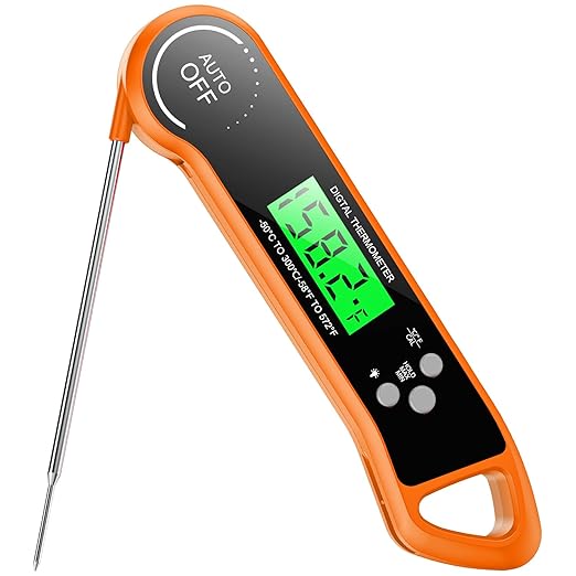 Meat Thermometer Digital, Instant Read Thermometer with Backlight, Calibration & Hold Function, Waterproof Food Thermometer for Kitchen and Outside, BBQ,Turkey, Candy, Liquids, Beef (Orange)