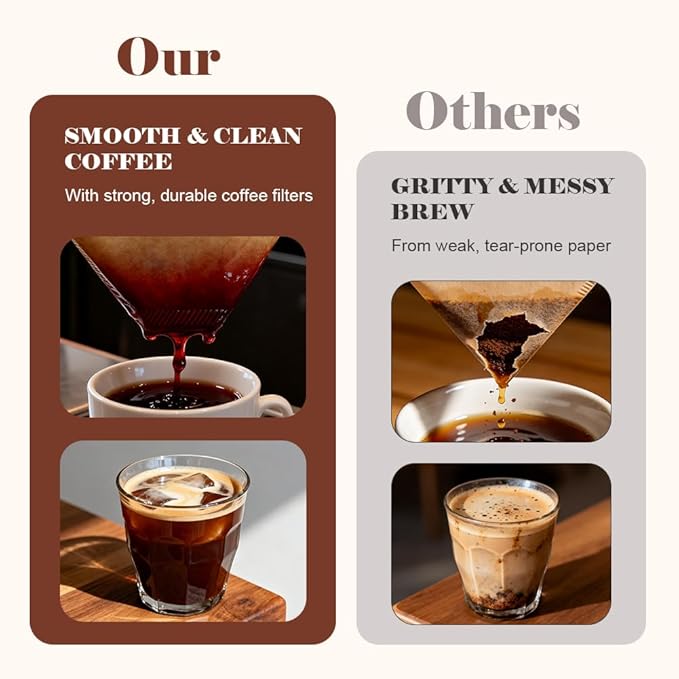 YQL 400 Count Coffee Filters, #2 Natural Brown Cone Filter Paper Compatible with Pour Over Drippers & Coffee Makers, Unbleached Disposable U-Shaped Filters, Clean Taste & Strong Design