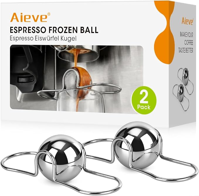 AIEVE 2 Pack Espresso Cooling Ball, Stainless Steel Frozen Ice Rock for Coffee, Espresso Accessories Extract Brew Chilling Tool Chiller Gift for Birthday, Valentine's Day, Christmas by Aieve