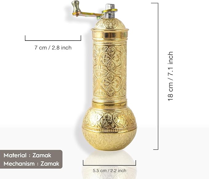Decorative Handmade Coffee Grinder, Refillable Turkish Pepper Mill, Manual Coffee Mill with Handle, Coffee Grinder Metal with Hand Crank 18 cm-7.1 inch