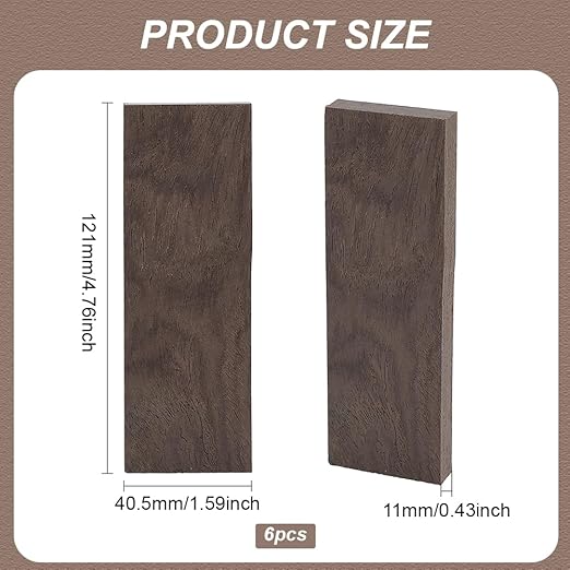 BENECREAT 6pcs Sandalwood Timber Plate, Coffee Natural Wood Knife Handle Scales Rectangle Wood Handle Blanks for DIY Music Instruments Tools Crafts, 4.7x1.6 Inch
