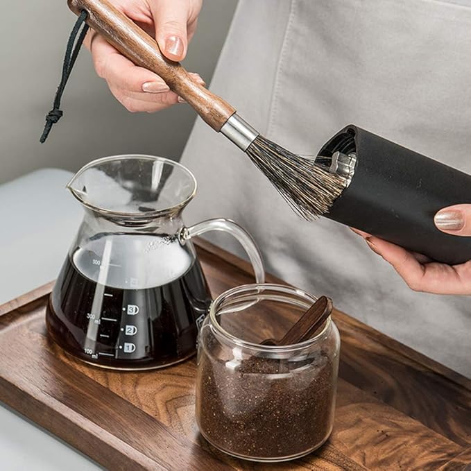 Coffee Grinder Brush, Machine Cleaning Espresso Cleaner, Maker Cleaner Tool with Storage Bag, Wooden Handle