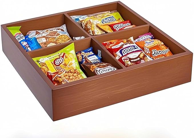 FUNSUEI 2 PCS Multi Compartment Wooden Tray, Divided Wooden Tray, Square Bamboo Trays with 4 Sections, Bamboo Divided Serving Trays Storage Box for Snacks Appetizers, 9 x 9 x 1.77 Inch