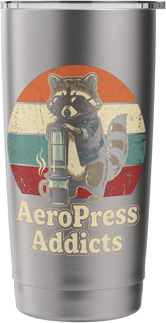 Retro Raccoon Coffee Lover Shirts AeroPress Addicts Stainless Steel Insulated Tumbler