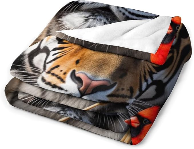 Beautiful Tiger Redbird Feather Fur Super Soft Throw Blanket, Red Cardinal Flannel Fleece Decorative Throw for Sofa Couch Bedroom Decor Outdoor Use 30"x40"