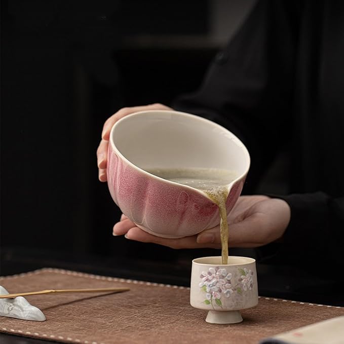 Matcha Whisk Set, Matcha Bowl with Spout, Whisk, Chasen Holder, Bamboo Scoop - 4 Pcs Perfect Kits for Matcha Lover and Tea Ceremony（Pink）