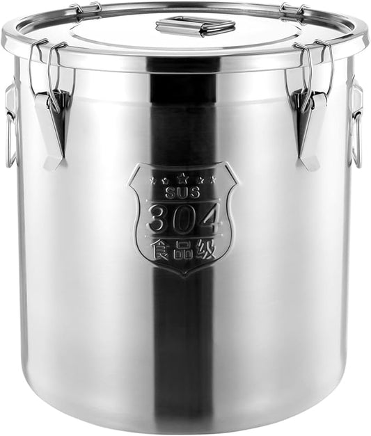 304 Stainless Steel Airtight Canister, Kitchen Metal Food Storage Canisters w/Airtight Lid & Locking Clamp, Cereal Container for Rice Flour Milk Coffee Bean, Silver (48L)