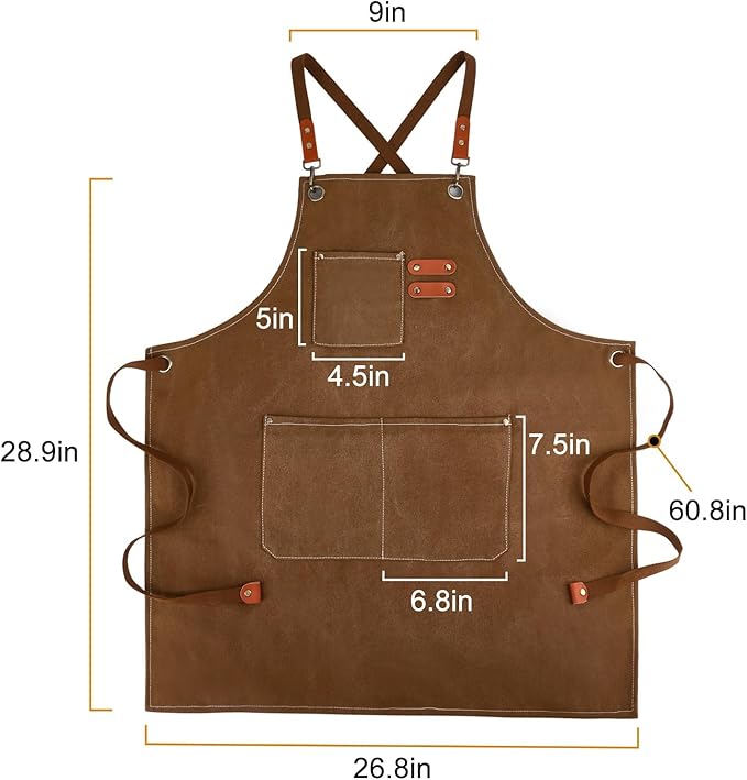 APRONPANDA Cross-Back Chef Aprons for Men Women with Pockets,Cotton Canvas Adjustable Cooking Work Apron for Kitchen