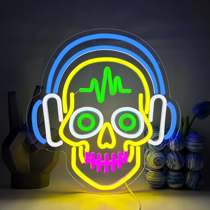 Skull Neon Lights for Wall Decor, Neon Halloween Sign, Light Up Signs USB Dimmable Led Lights Signs for Bedroom Man Cave Bar Pub Home Party Christmas