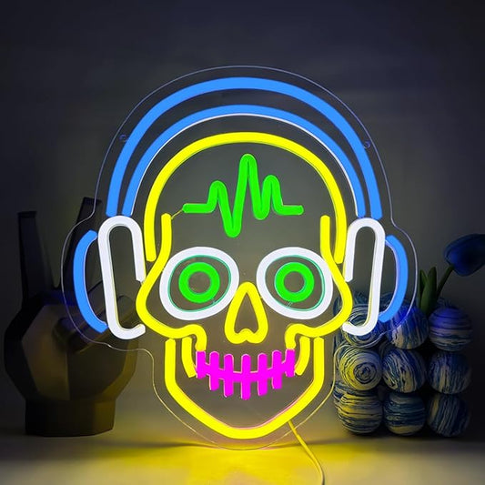 Skull Neon Lights for Wall Decor, Neon Halloween Sign, Light Up Signs USB Dimmable Led Lights Signs for Bedroom Man Cave Bar Pub Home Party Christmas