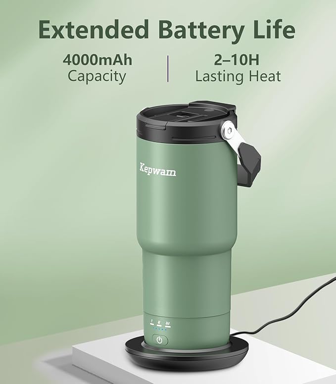 Kepwam T3 Self-Heating Travel Mug 20oz, Temperature-Controlled Coffee Warmer Mug, Smart Travel Coffee Mug Keep Coffee Drinks Hot, Heated Mug Great for Driver Outdoor Fits Car Cup Holders