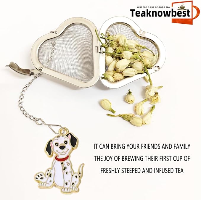 Tea infusers, loose tea strainer, Heart shaped tea ball + cute animal pendant, reusable tea steeper makes afternoon tea meaningful (2, spotted dog)