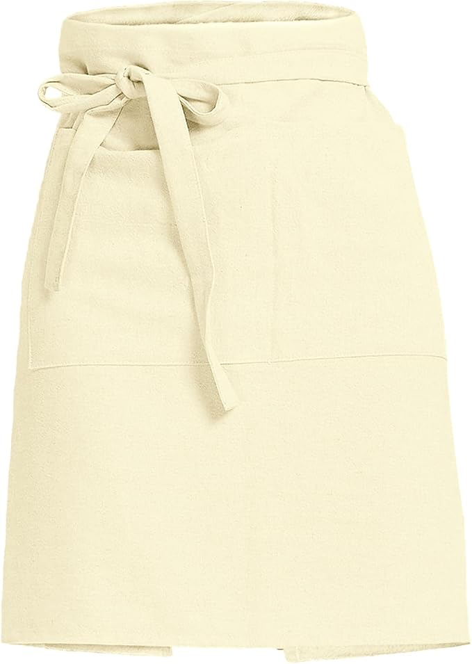 Cityelf Half Apron for Women Men Cotton Linen with 2 Large Pockets Waist Short Bistro Server Aprons Waiter Waitress Unisex by Cityelf