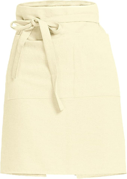 Cityelf Half Apron for Women Men Cotton Linen with 2 Large Pockets Waist Short Bistro Server Aprons Waiter Waitress Unisex by Cityelf