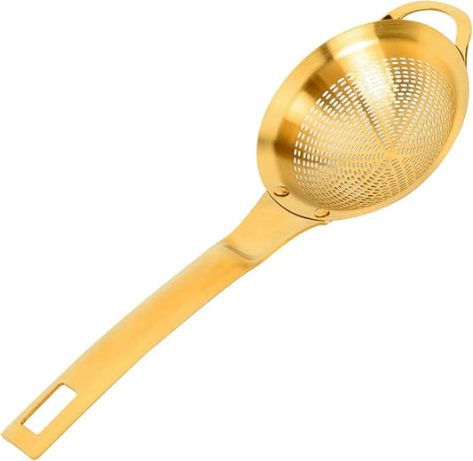 Snailhouse Small Fine Mesh Strainer, 3.15 Inches Stainless Steel Mini Metal Tea Matcha Juice Strainer Sifter Sieve with Handle for Kitchen, Gold