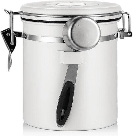 Bincoo Coffee Canister, Airtight Stainless Steel Coffee Bean Storage Container with Date Tracker, Home Kitchen Food Storage Organizers for Grounds,Beans,Espresso,Sugar,Scoop,Bar (1200ML-White)