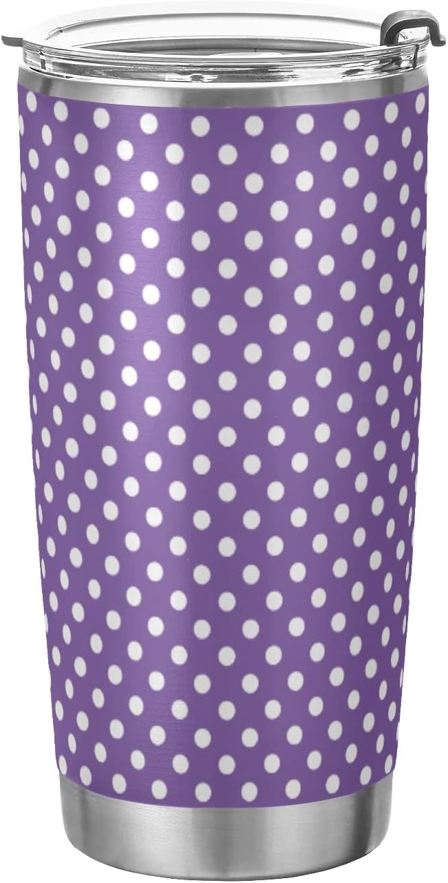 Tumbler Cute Polka Dot Purple Insulated Coffee Cup Beverage Container Travel Mug with Straw and Lid Double Wall Stainless Steel 20oz BPA-Free for Sport, Back to School