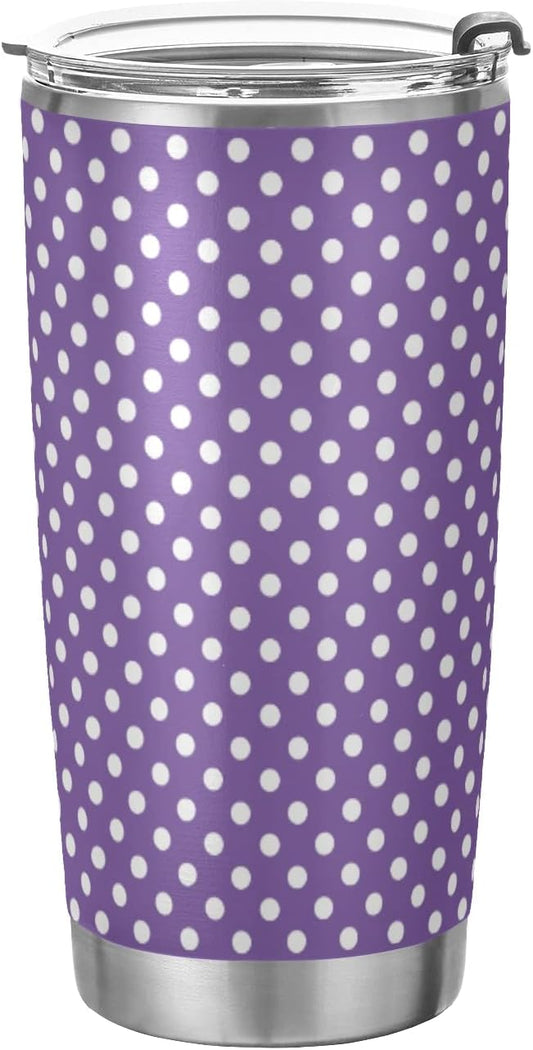 Tumbler Cute Polka Dot Purple Insulated Coffee Cup Beverage Container Travel Mug with Straw and Lid Double Wall Stainless Steel 20oz BPA-Free for Sport, Back to School