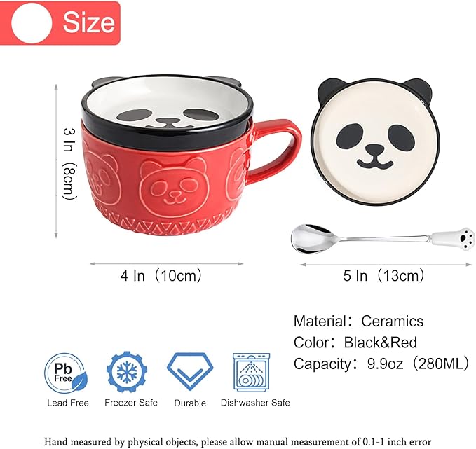 Cute Kawaii Panda Coffee Mugs with Lids,Christmas Birthday Presents for Girls Friend Kids Men Wife Mom Grandma Teacher,Novelty Animal Coffee Ceramic Tea Cup Dessert Saucer Set Gifts for Women Her