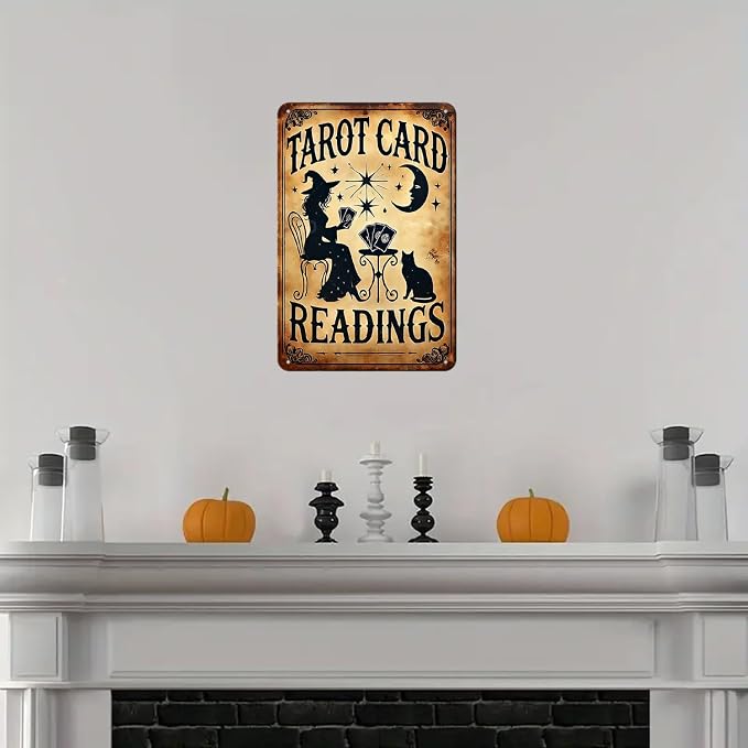 Vintage Cat Tarot Tin Sign Witch Moon Stars Metal Signs Print Aesthetic Room Decoration for Home Bedroom Dorm Bathroom Wall Decor 8 x 12 Inch - Image 5