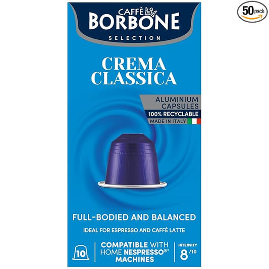 Caffè Borbone Crema Classica Aluminum Capsules Compatible with Nespresso Original Machines, Medium Roast, 50 Count