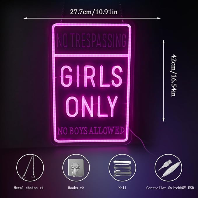 "Girls Only" neon Light - LED Wall Art for Girls Room, Club,Cave,Dorm, Study Nook or Bestie Hangout Space, Dimmable USB, Cool Bonding Gift for Sisters & Best Friends - Image 5