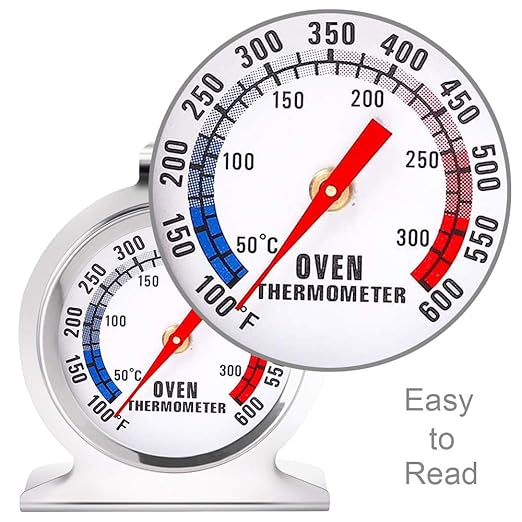 Anvin Oven Thermometers Large Dial Oven Grill Monitoring Cooking Thermometer with Dual-Scale 50-300°C/100-600°F for BBQ Baking, Hooks or Stands Alone Thermometers Durable Steel (Pack of 2)