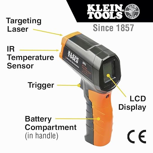 Klein Tools IR1 Infrared Thermometer, Digital Laser Gun is Non-Contact Thermometer with a Temperature Range -4 to 752-Degree Fahrenheit