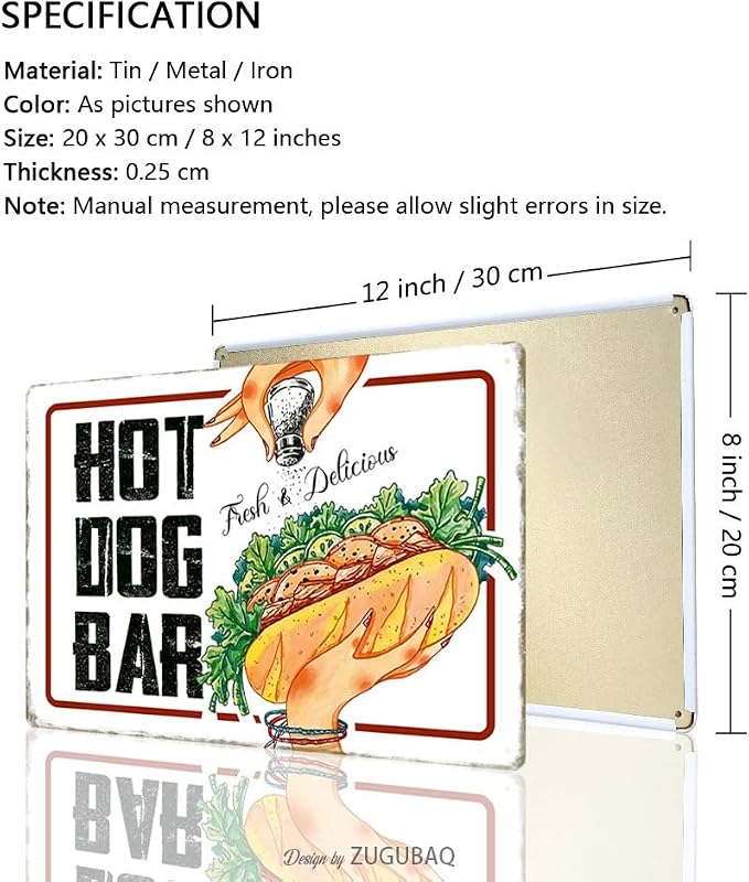 Hot Dog Bar Tin Signs Vintage Metal Sign Funny Food Art Printing Poster Wall Decor for Home Kitchen Bar Restaurant Cafe Pub Indoor Outdoor 12x8 Inch Hanging Plaque - Image 2
