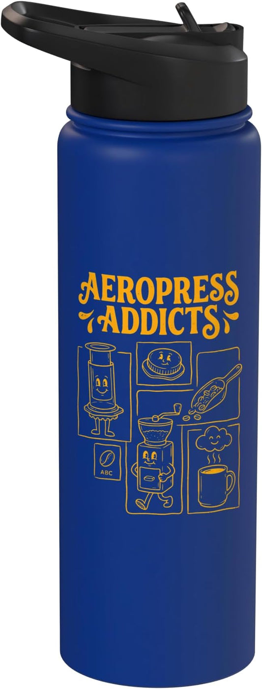 Kawaii Coffee Brewing Characters Shirts AeroPress Addicts Stainless Steel Insulated Water Bottle
