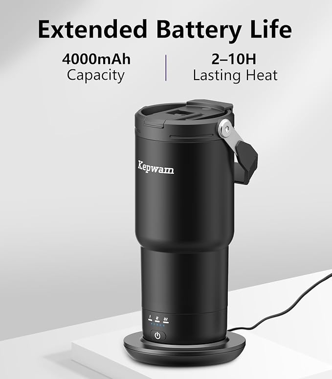 Kepwam T3 Self-Heating Travel Mug 20oz, Temperature-Controlled Coffee Warmer Mug, Smart Travel Coffee Mug Keep Coffee Drinks Hot, Heated Mug Great for Driver Outdoor Fits Car Cup Holders