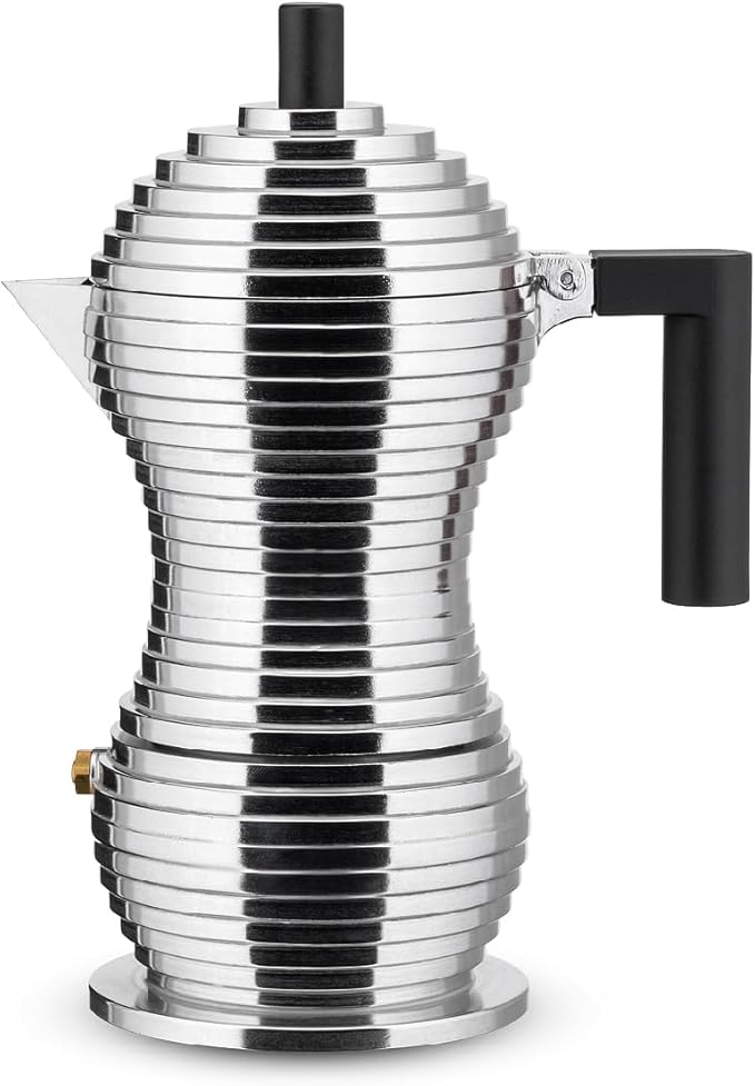Alessi MDL02/3 B "Pulcina" Stove Top Espresso 3 Cup Coffee Maker in Aluminum Casting Handle And Knob in Pa, Black