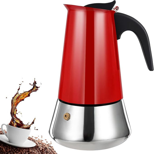 6 Cup Stovetop Espresso Maker Stainless Steel Moka Pot Stove Top Percolator Italian Coffee Makers Capable Mocha Greca Machine Cafe Classic Induction Cookers for Home and Camping 300ml 10oz