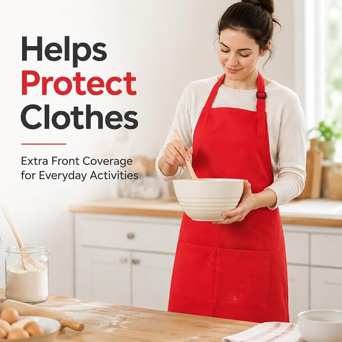 Chef Apron,Cotton Polyester Kitchen Apron with 2Pockets,Adjustable Stain Resistant for Cooking BBQ(1Pcs) - Image 7