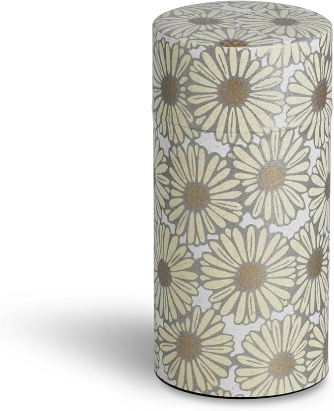 Kyoto Floral Tin Tea Canister - 7 oz Traditional Japanese Yuzen Paper Design, Airtight Storage for Fresh Tea Leaves, Ideal for Tea Ceremony Accessories Collection (Beige)