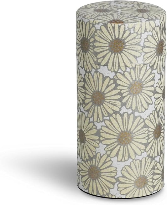 Kyoto Floral Tin Tea Canister - 7 oz Traditional Japanese Yuzen Paper Design, Airtight Storage for Fresh Tea Leaves, Ideal for Tea Ceremony Accessories Collection (Beige)