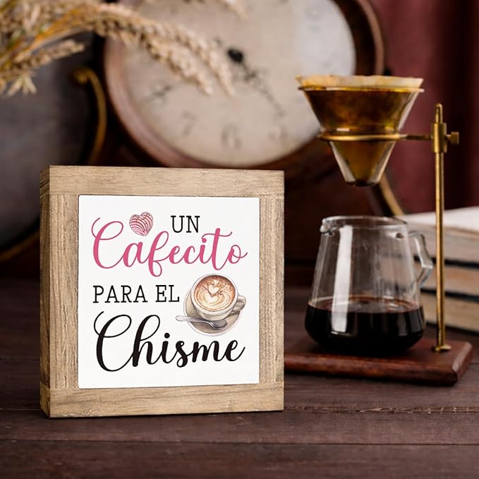 Pink Coffee Bar Signs,Cafe Sign for Home Kitchen Office Cafe Bar Tabletop Shelf,Coffee Station Decor for Gift,5.9x5.9 Inches Wooden Plaque