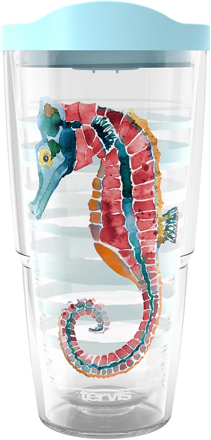 Tervis Sara Berrenson - Atlantica Collection Made in USA Double Walled Insulated Tumbler Travel Cup Keeps Drinks Cold & Hot, 24oz, Seahorse