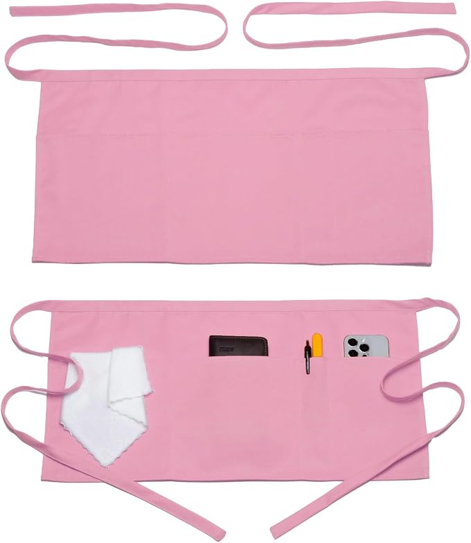 Argstar 2 Pack Server Apron with 4 Pockets, Waitress Waiter Waist WaterDrop Resistant Short Aprons by ArgstarDirect