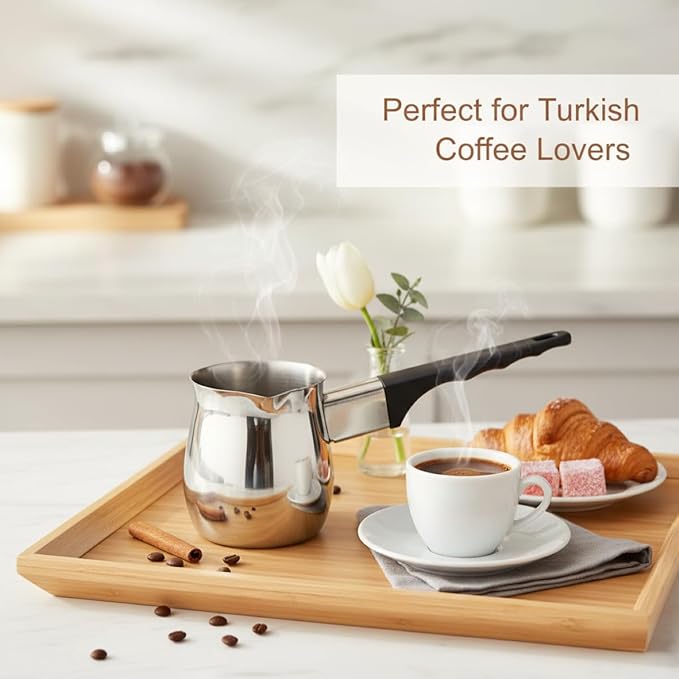 Fino Turkish Warmer Coffee Pot, Professional Quality 18/8 Stainless Steel, 6-Ounce Capacity, For Turkish Coffee, Hot Chocolate, Sauces, Everyday Meals, And Holiday Entertaining