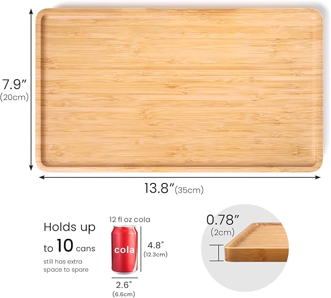 Bamboo Serving Tray,13.8x7.9 Inch Decorative Trays Platter for Coffee Table,Living Room,Bar,Party,Mini Charcuterie Boards Cheese Board,Home Decor（Natural）