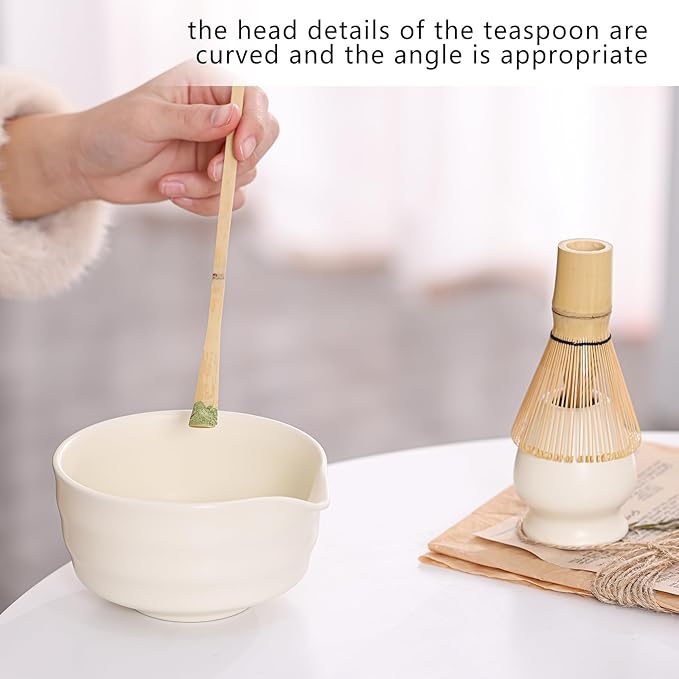Matcha Tea Set – Traditional Japanese Ceremony Kit with 18.5OZ Ceramic Bowl, Bamboo Whisk, Scoop, and Holder – Ideal for Authentic Matcha Preparation and Gifting (Cream White)