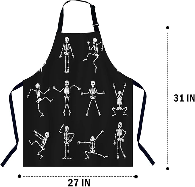 Funny Cartoon Dancing Skeleton Body Waterproof Apron Kitchen Chef Aprons Bibs for Grooming Cooking Baking Painting Gardening - Image 2