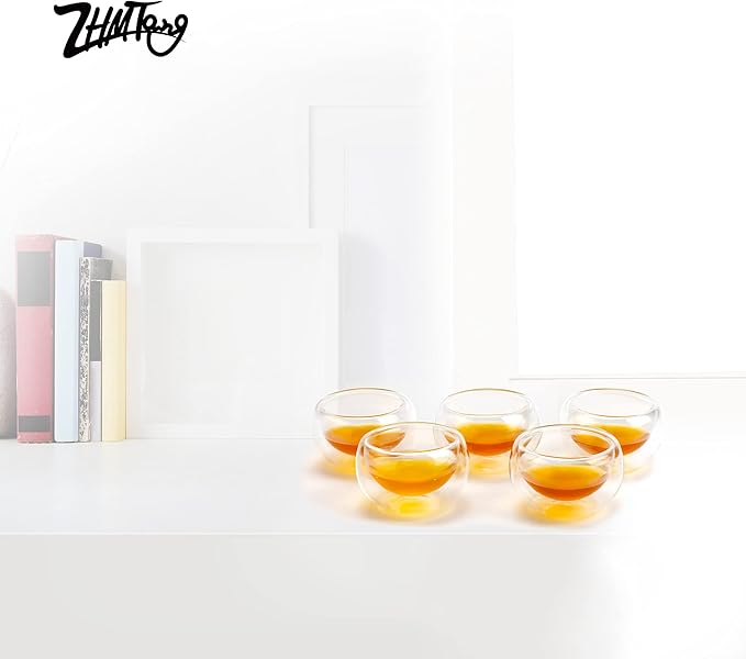Double-walled Borosilicate Glass Tiny Teacups Each Holds 2 Oz／60ml (6 PCS)