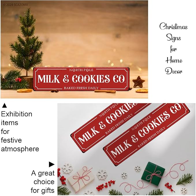Christmas Metal Sign North Pole Milk Cookies Co Baked Fresh Daily Vintage Print Art Poster Tin Hanging Plaque for Home Kitchen Yard Cafe Coffee Bar Wall Decor Novelty Gift 16" x 4" - Image 5
